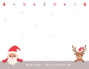 Merry Christmas card with santa claus and reindeer illustration.