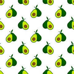 Avocado pattern vector. Seamless background with avocado and half avocado.