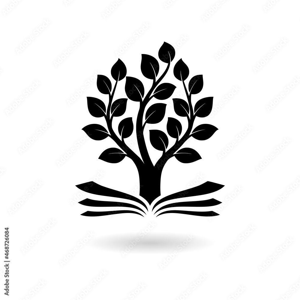 Aufkleber black open book with tree icon with shadow