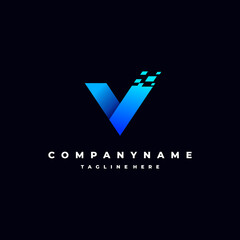 digital letter v logo in gradient style