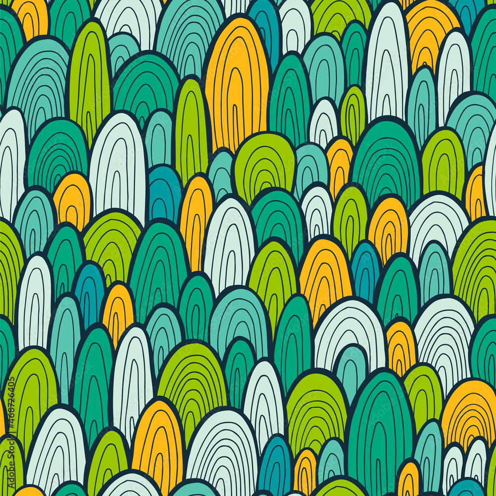 Poster seamless waves pattern, vector background with hand drawn design elements