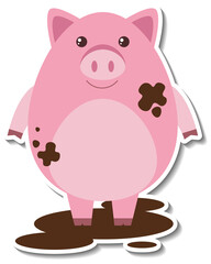 Dirty pig farm animal cartoon sticker