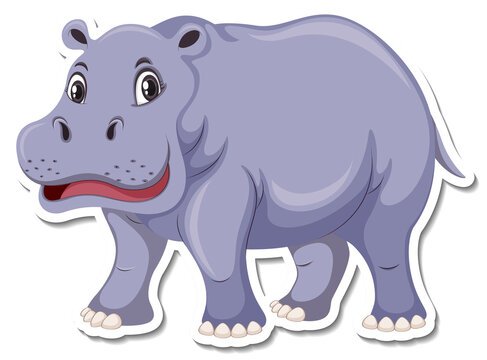 Cute hippopotamus cartoon character on white background