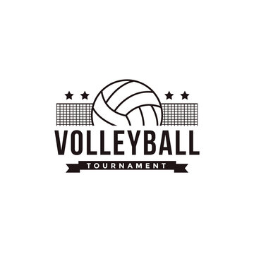 Vintage volley club, tournament, volleyball logo icon vector on white background