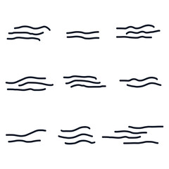 Waves doodle logo icon sign Hand drawn ink line sketch Decorative element Abstract game design Cartoon children's style Fashion print clothes apparel greeting invitation card cover flyer poster banner