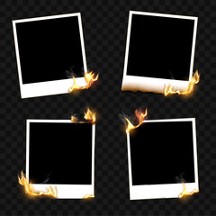 Burnt polaroids. Realistic vector image.