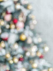 Christmas or New Year abstract. Blurred photo of New Year Tree.