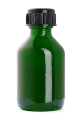 Green glass bottle isolated on white background.