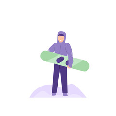 illustration of a ski athlete. person holding a snowboard. wear a jacket or winter clothes. people activity. flat cartoon style. vector design