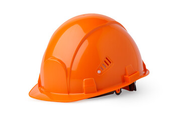 Fototapeta premium Orange plastic safety helmet isolated on white background