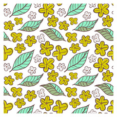 Seamless pattern of silhouette of flowers and leaves. Decorative floral elements.