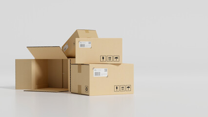 Shipping parcel packaging boxes, cargo logistic distribution concept