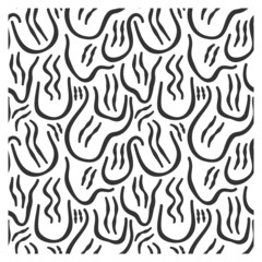 Seamless pattern of waves in ink lines forming abstract smiley faces.