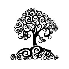 Graphic abstract monochrome tree. Vector illustration