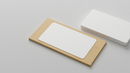 Name card or business card mockup on wooden board