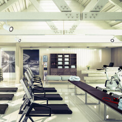 Treadmills Inside a Fitness Center (detail) - 3D Visualization