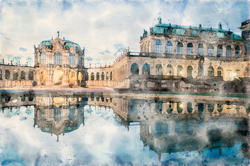 Naklejka premium Zwinger zu Dresden with the Wallpavilion - watercolor painting