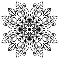 Mandala pattern with monstera leaf. Hand drawing illustration. 