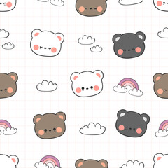 seamless pattern with cute polar and teddy bear head cartoon doodle vector illustration