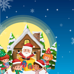 Poster for Christmas with Santa Claus and happy children
