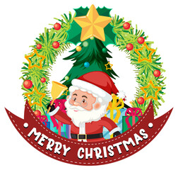 Merry Christmas banner with Santa Claus cartoon character