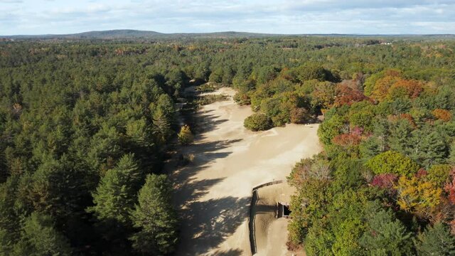 High Flying Drone Shot Of The Desert In Freeport, Maine.