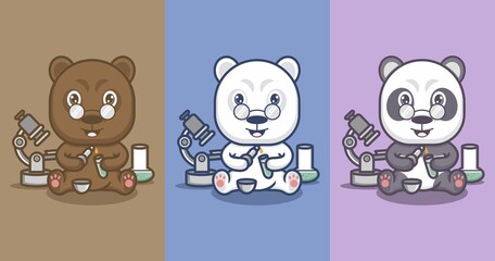 Polar bear and cute cartoon panda become research scientist. vector illustration for mascot logo or sticker