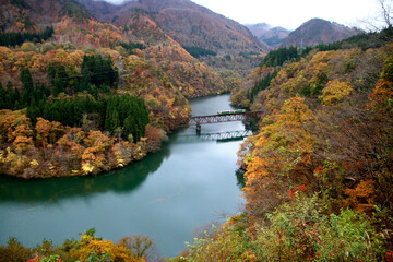 秋の只見線・第3橋梁（福島県・三島町）