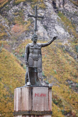Pelayo king statue in Covadonga village. Reconquista time. Cangas, Asturias
