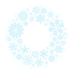 Snowflake wreath. Light blue snow frame