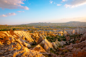 Cappadocia view. Sunset view of Cappadocia from Kizilcukur valley.