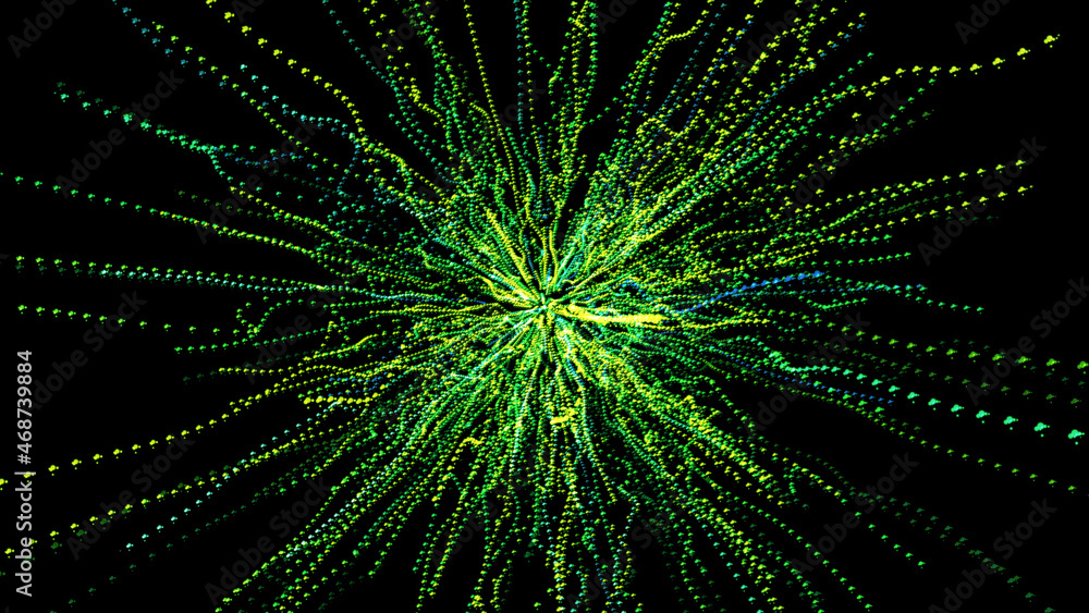 Poster abstract glowing background. neon particles background. fine particle rays