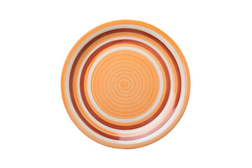 Orange ceramic round plate isolated over white background. Top view