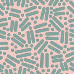 Seamless Pattern design with a retro style with lines and dots with pastel pink and turquoise colors. Background with a pattern with geometric shapes