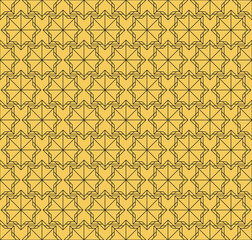 Seamless Pattern vector design with a mosaic style in mustard yellow and black colors. Background with a geometric pattern of squares and black stars