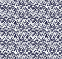 Seamless Pattern vector design with an oriental and japanese style in blue and white. Background with a geometric pattern of semicircles in navy blue