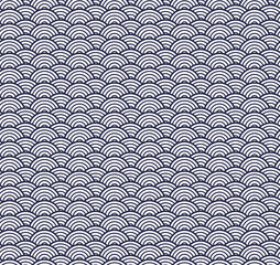 Seamless Pattern vector design with an oriental and japanese style in blue and white. Background with a geometric pattern of semicircles in navy blue