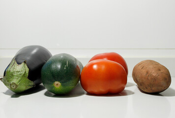 healthy life, tomatoes, zucchini, aubergine and sweet potato