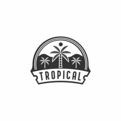 tropical palm monochrome badge with sun