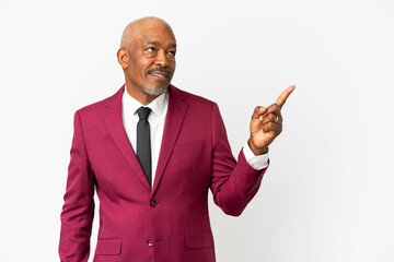 Cuban senior isolated on white background intending to realizes the solution while lifting a finger up