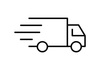 Delivery truck line icon. Cargo, distribution, transportation concept. Fast shipping idea. Moving vehicle with lines symbolizing speed. Freight transport services. Vector illustration, flat, clip art. © Tasha Vector