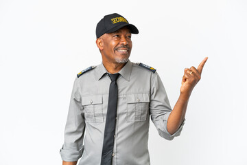 Senior staff man isolated on white background intending to realizes the solution while lifting a finger up