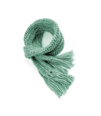 Green warm scarf on a white background