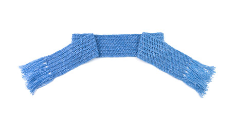 Blue warm scarf on a white background