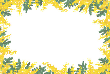 水彩タッチのミモザ フレーム・ポストカードテンプレート