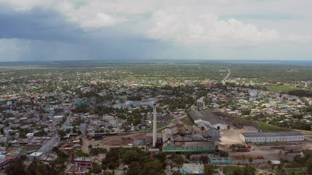 Porvenir sugar mill, San Pedro de Macoris in Dominican Republic. Aerial reverse