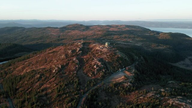 Grakallen Radarhode, Abandoned Fenced Military Installation At Summit Of Grakallen Mountain In Norway. - aerial