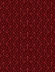 Naadloos patroonontwerp met een minimalistische stijl in mozaïek met rode en bordeauxrode kleuren. Achtergrond met een geometrisch patroon met driedimensionale zeshoeken