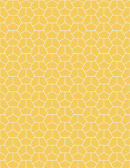 Seamless Pattern design with a minimalist style mosaic with mustard yellow and white colors. Background with a geometric pattern with black hexagons