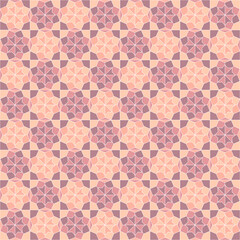 Seamless Pattern vector design with a mosaic style in pink and magenta colors. Background with a geometric pattern of squares and pink stars